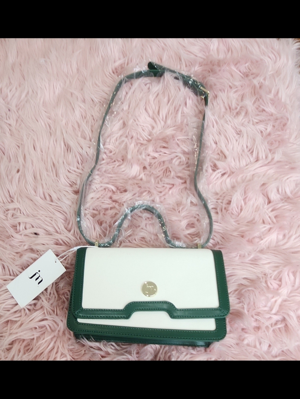 Green & White Crossbody Bag by (unbranded)